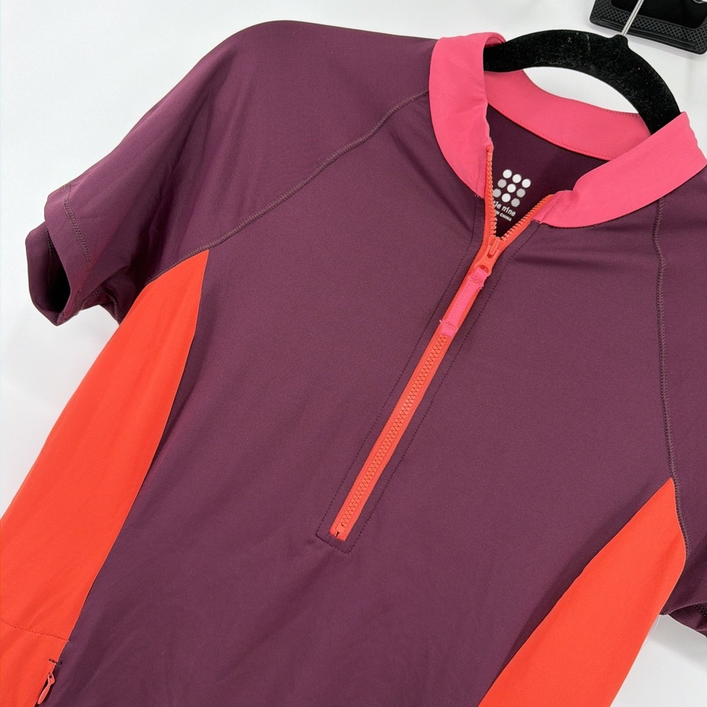 Title‎ Nine Sunbuster 1/2 Zip Short Sleeve Top S Purple Orange Stink Stopper New